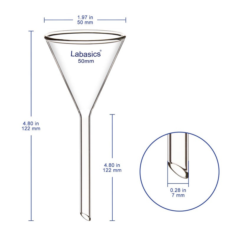 Labasics 2-Pack Glass Heavy Wall Funnel Borosilicate Glass Funnel, Short Stem 50 mm Diameter, 50 mm Stem Length - Image 2